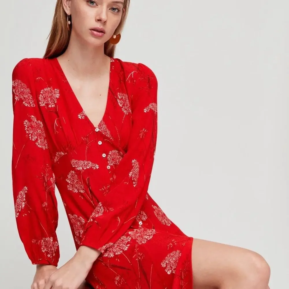 Aritzia | Wilfred Red Gallery Button front Long Sleeve Midi Dress WOMENS Small